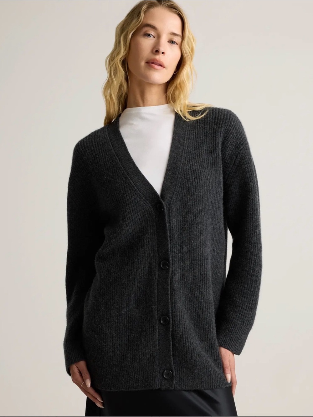 Quince Mongolian Cashmere Oversized Boyfriend Cardigan Sweater